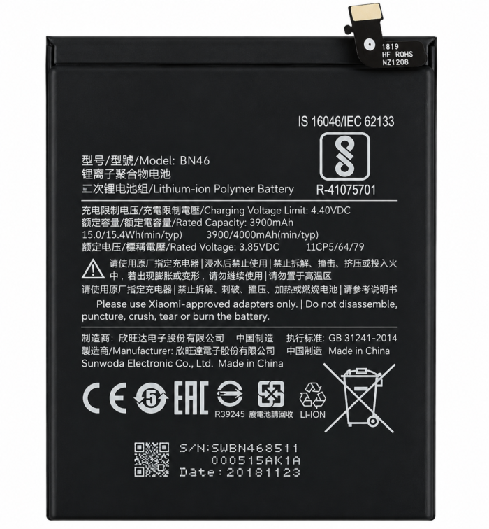 Xiaomi Redmi Y3 Battery Price in Bangladesh Original Redmi Y3 Battery Redmi Y3 BN46 Battery Redmi Y3 4000mAh Battery Xiaomi BN46 Battery Redmi Y3 Battery Replacement Buy Redmi Y3 Battery Bangladesh MS Phone Lab Redmi Y3 Battery