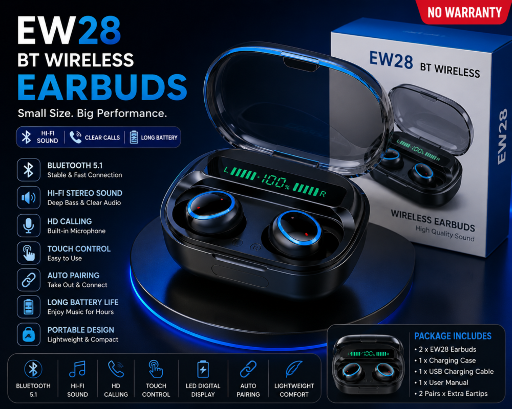 EW28 BT Wireless Earbuds Price in Bangladesh EW28 Bluetooth Earbuds EW28 TWS Wireless Earbuds EW28 Wireless Earphones EW28 LED Display Earbuds Buy EW28 BT Wireless Earbuds Bangladesh EW28 Bluetooth Headset MS Phone Lab EW28 BT Wireless Earbuds