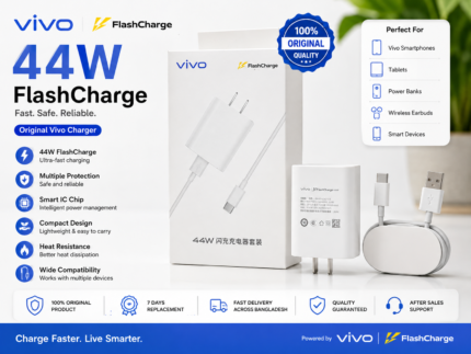 Original Vivo 44W FlashCharge Charger Price in Bangladesh Vivo 44W Fast Charger Vivo FlashCharge Adapter Original Vivo Charger Buy Vivo 44W Charger Bangladesh Vivo USB Fast Charger Vivo Original Charging Adapter MS Phone Lab Vivo 44W FlashCharge Charger