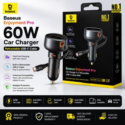 Baseus Enjoyment Pro 60W Retractable USB-C Car Charger Price in Bangladesh