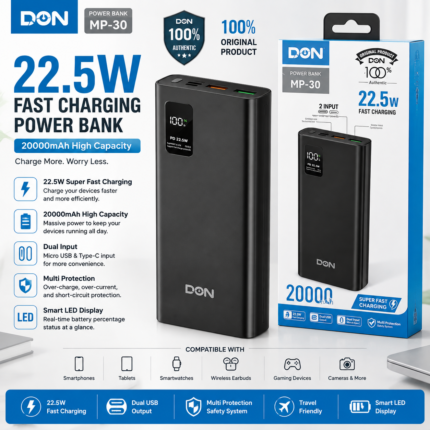 DON MP-30 20000mAh Power Bank DON MP-30 22.5W Fast Charging Power Bank DON MP-30 Power Bank Price in Bangladesh 20000mAh Fast Charging Power Bank DON MP-30 LED Display Power Bank DON Power Bank Bangladesh Fast Charging Power Bank 22.5W MS Phone Lab DON MP-30 Power Bank