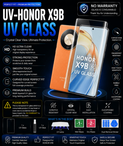 Original HONOR X9b UV Glass Price in Bangladesh HONOR X9b UV Tempered Glass HONOR X9b Screen Protector HONOR X9b Full Glue UV Glass Buy HONOR X9b UV Glass HONOR X9b Display Protection Premium UV Glass for HONOR X9b MS Phone Lab HONOR X9b UV Glass